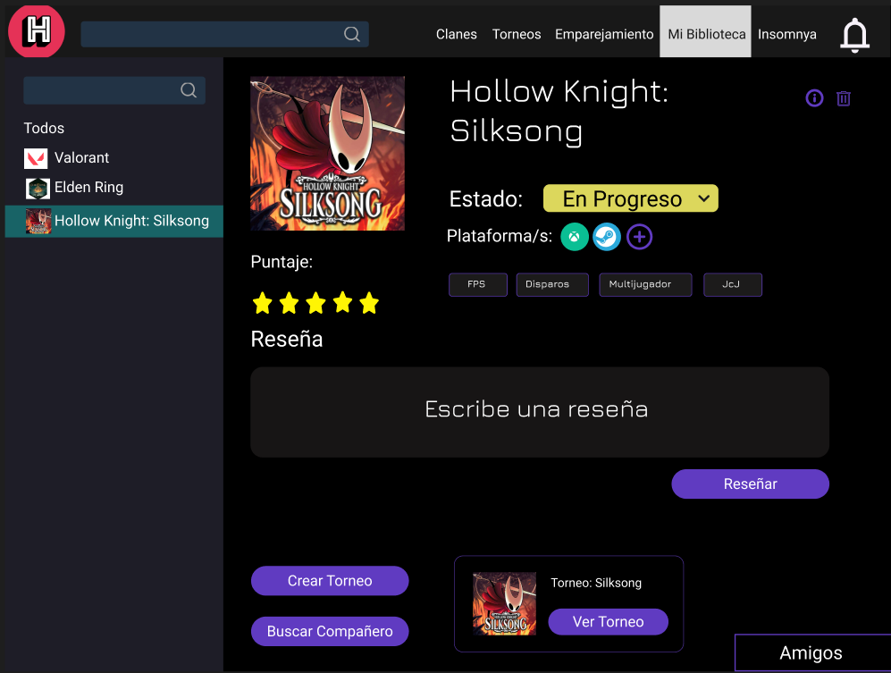 Captura de pantalla de la biblioteca de juegos